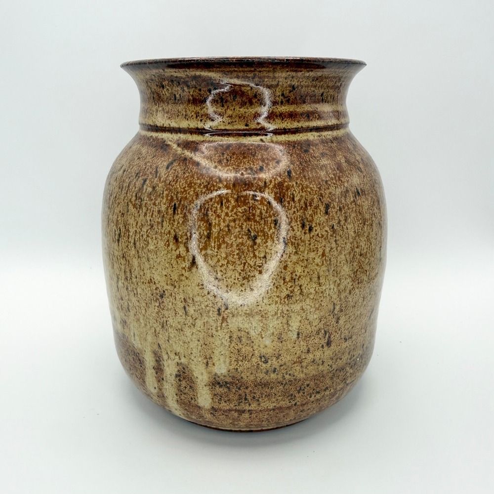 Studio Pottery Signed Thrown Speckled Brown Stoneware Vase 6.25" Cottage Rustic